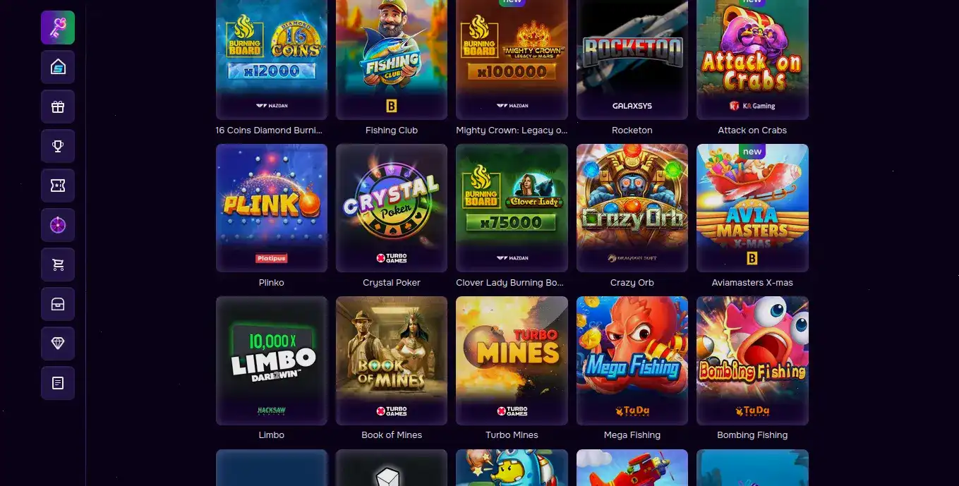 Интерфейс игрового зала Grandx casino с слотами
